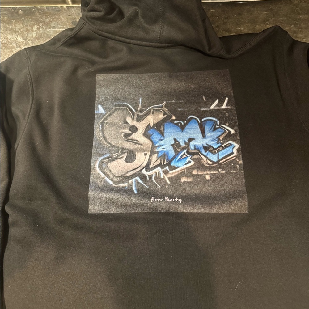 SO MUCH ENERGY S.M.E Black Hoodie with Blue Graffiti Design XL Super dope